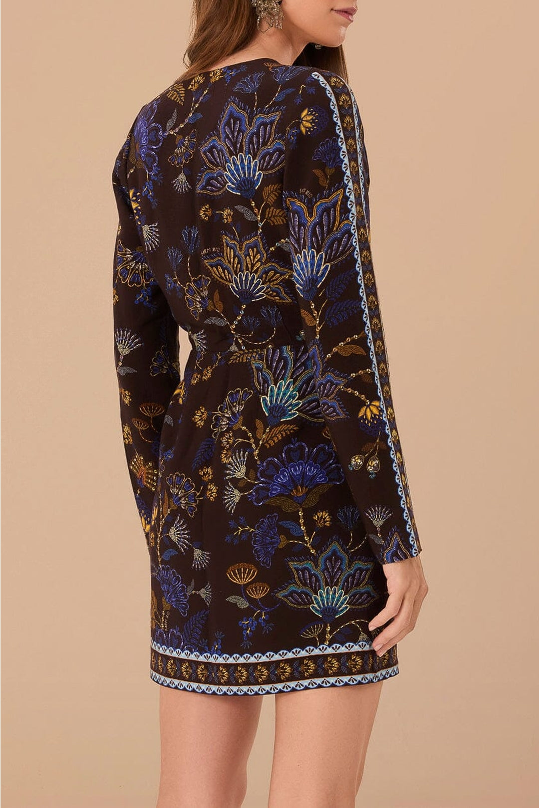 Robe courte portefeuille brodée Garden Brown - Marron