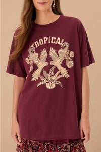 T-shirt Tropical Relaxed en coton - Bordeaux