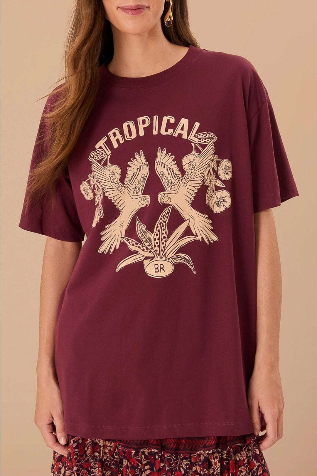 T-shirt Tropical Relaxed en coton - Bordeaux