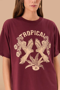 T-shirt Tropical Relaxed en coton - Bordeaux