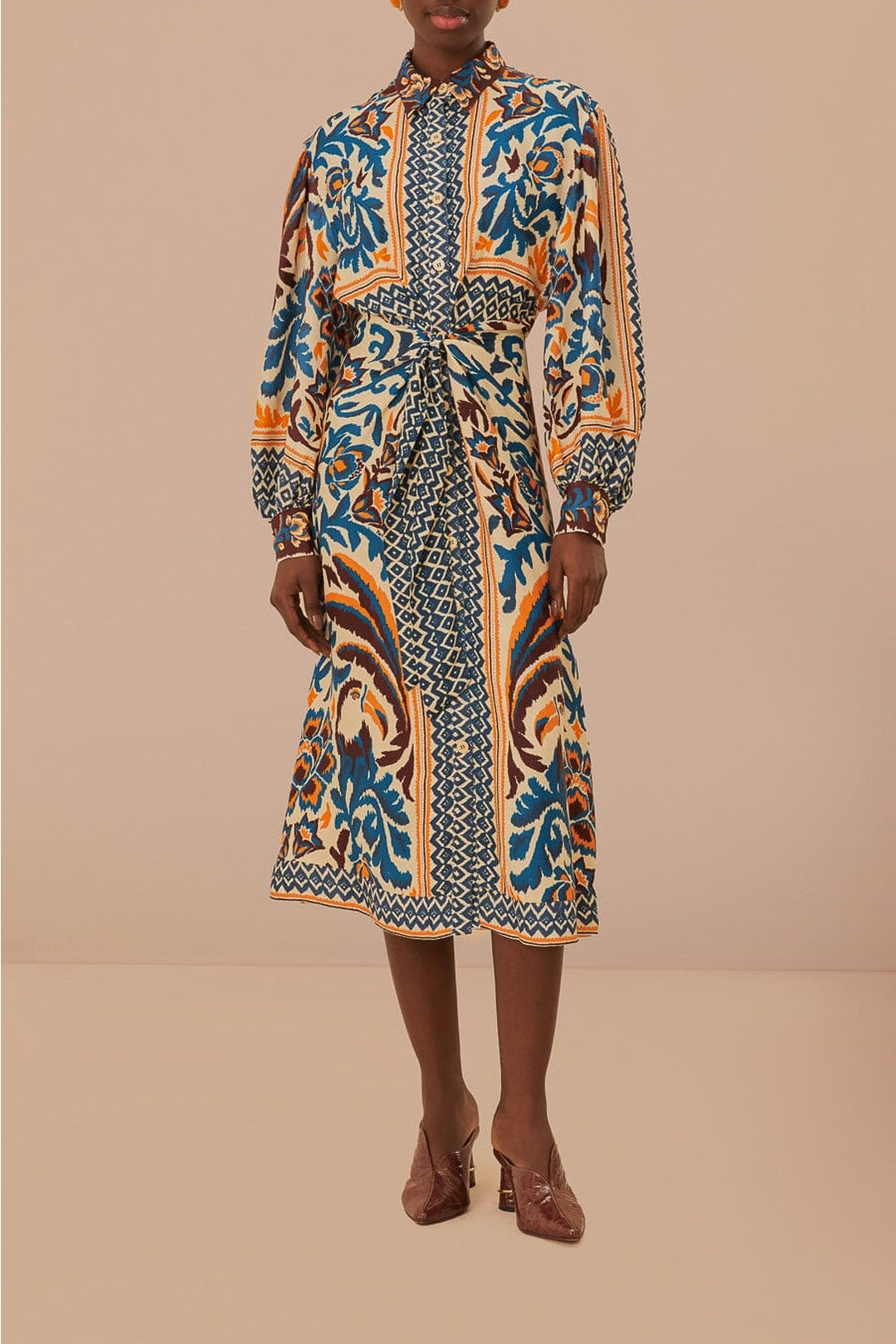 Robe midi Toucans Scarf - Beige
