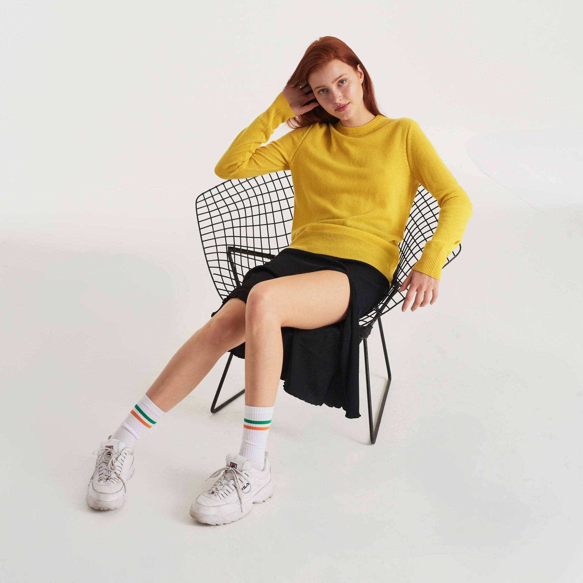 Pull Light à col rond basique en cachemire - Yellow
