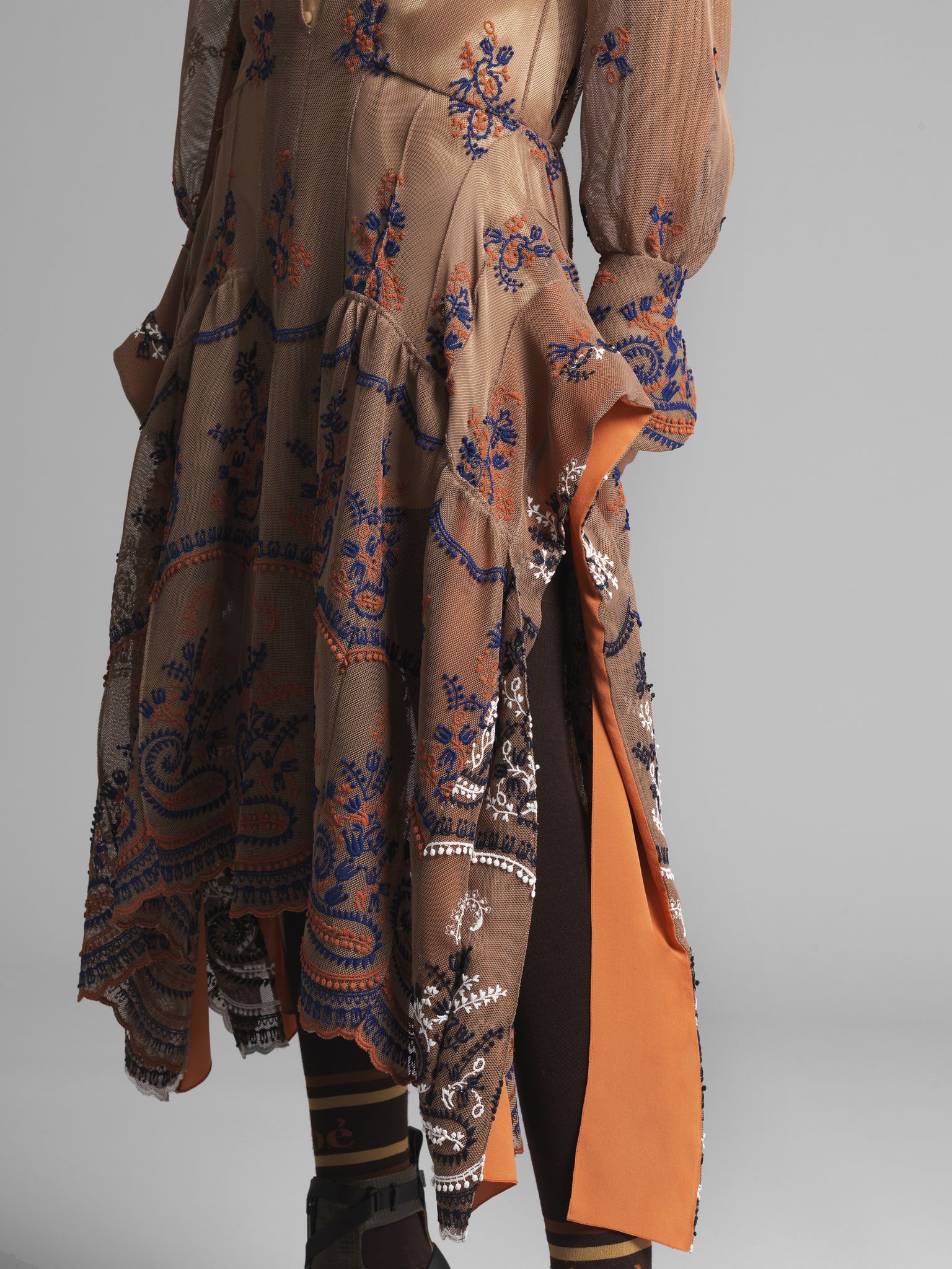 Robe chemise en résille brodée - Brown & Blue