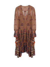 Robe chemise en résille brodée - Brown & Blue