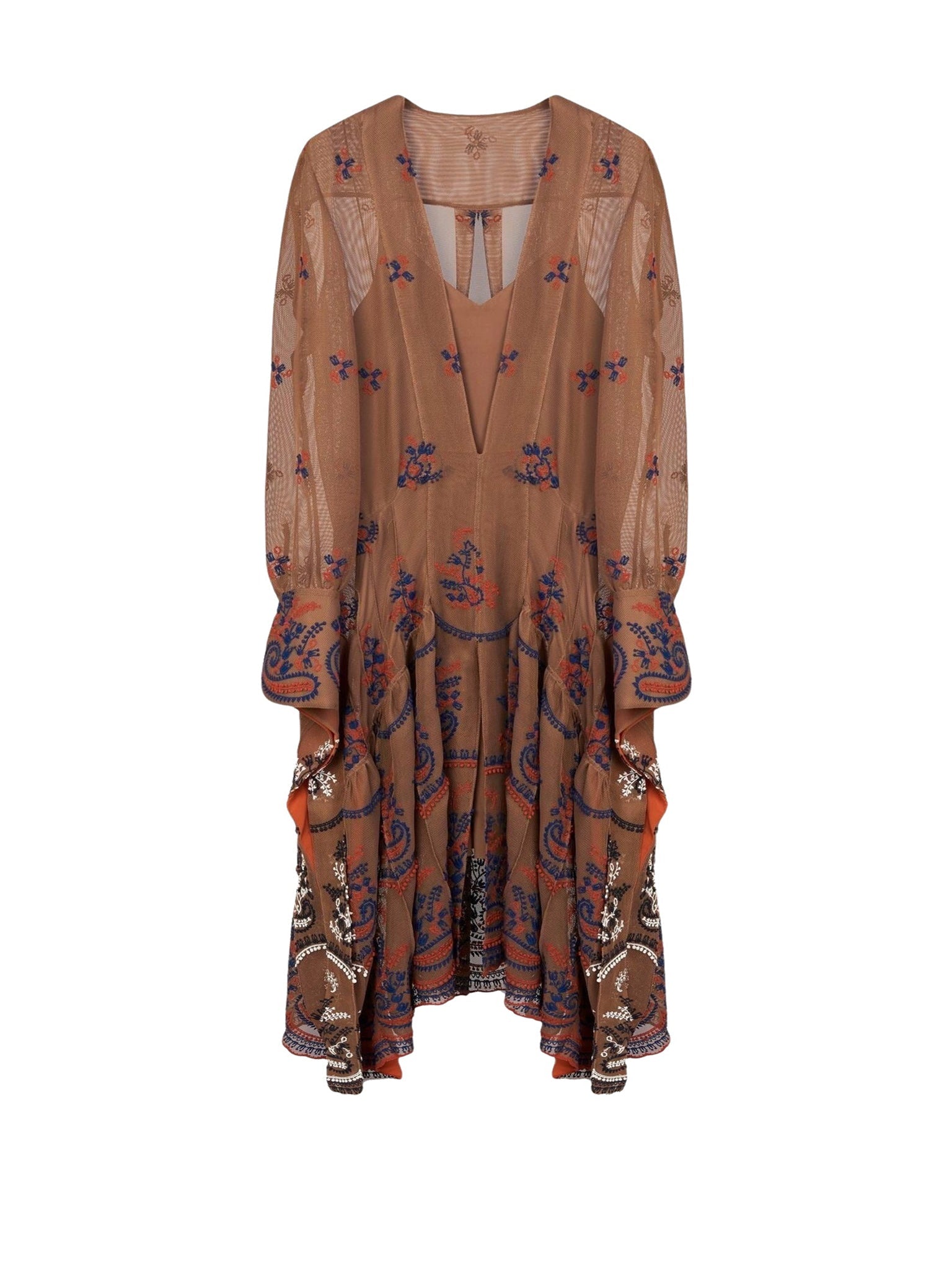 Robe chemise en résille brodée - Brown & Blue