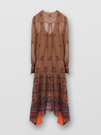 Robe chemise en résille brodée - Brown & Blue