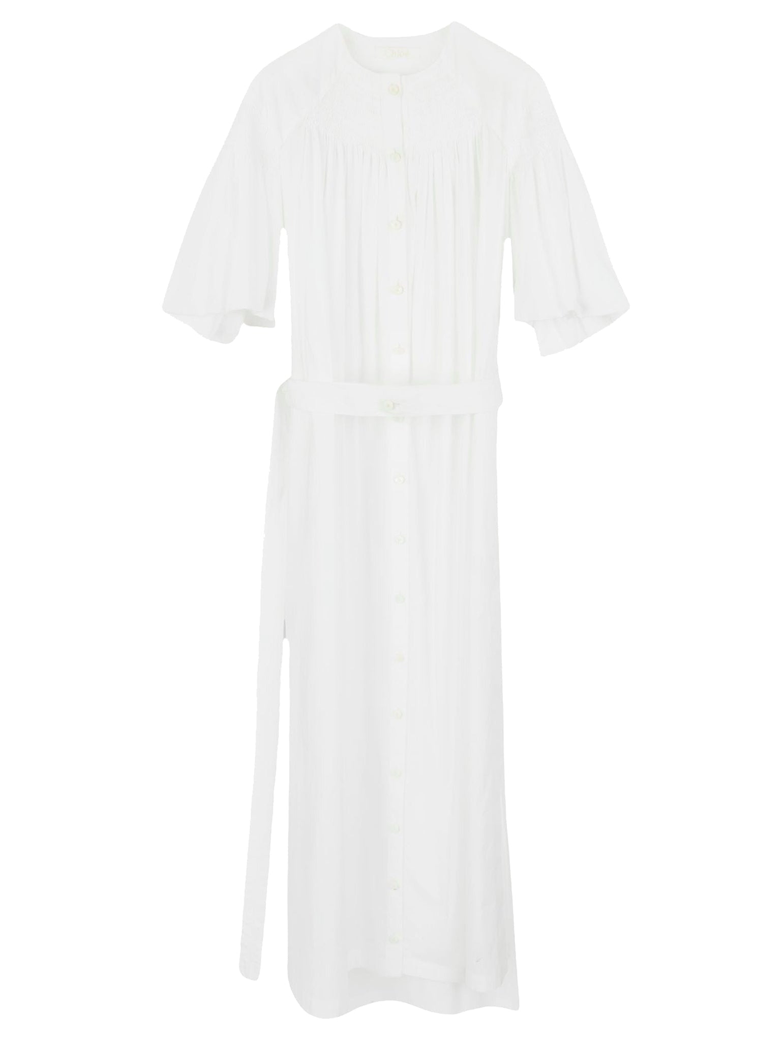 Robe longue boutonnée ceinturée - White