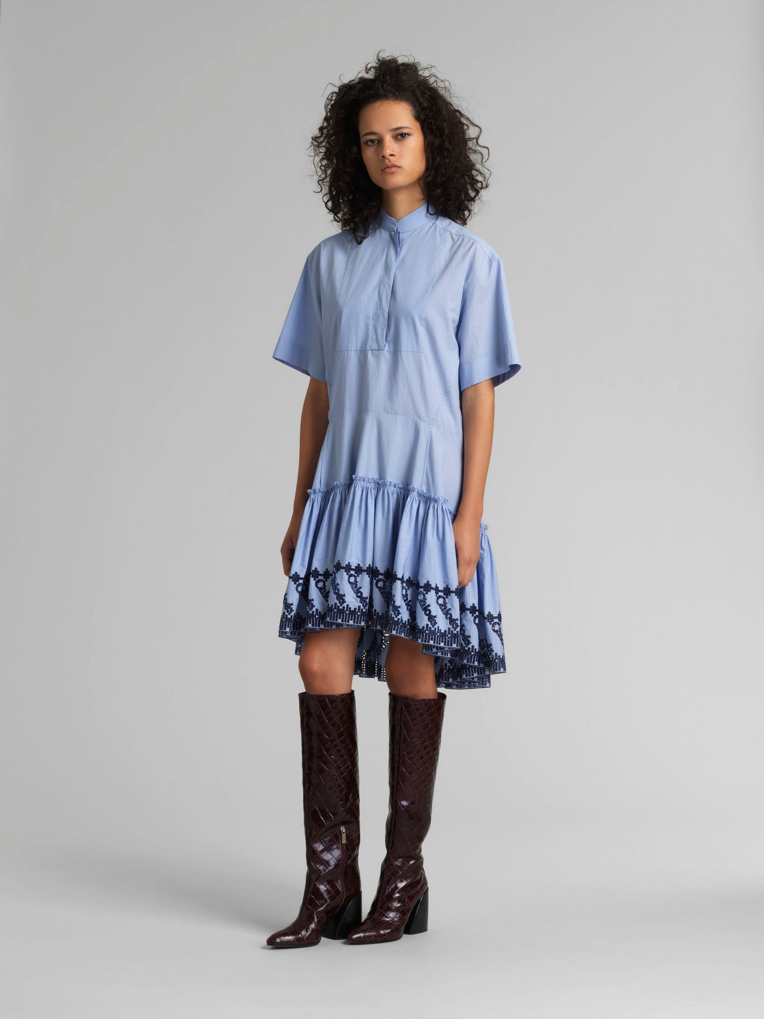 Robe manches courtes à col mao - Floating Blue