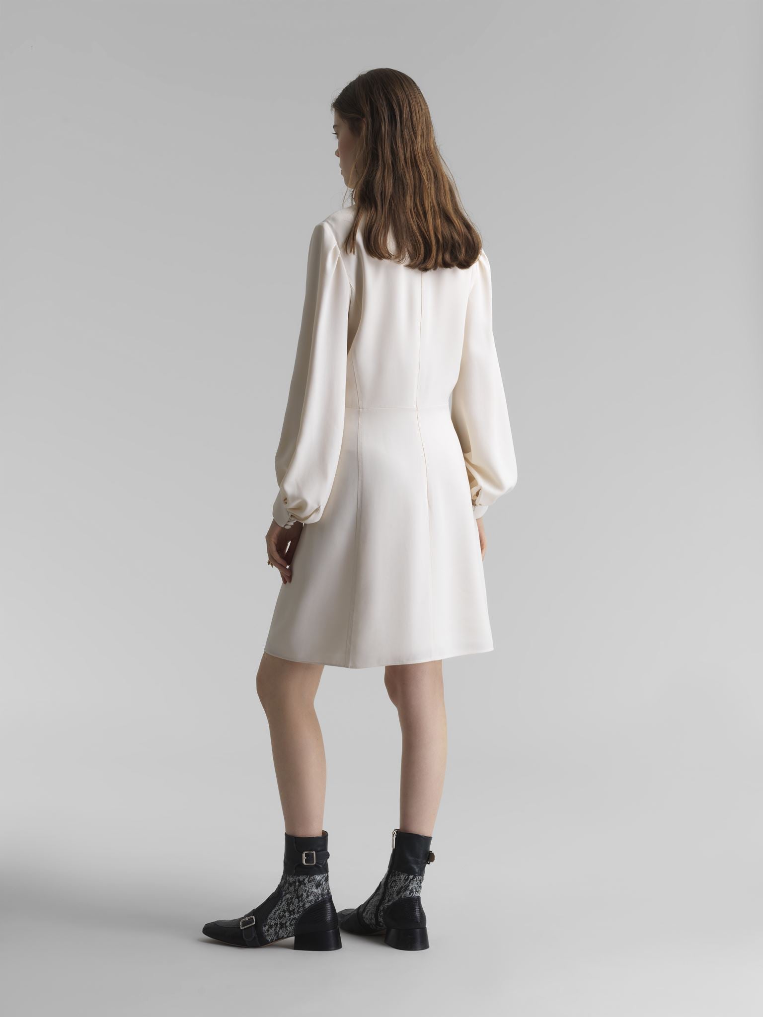 Robe boutonnée col mao - Pristine White