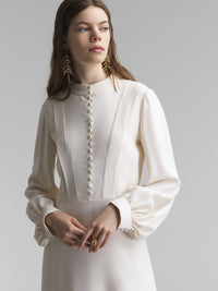 Robe boutonnée col mao - Pristine White