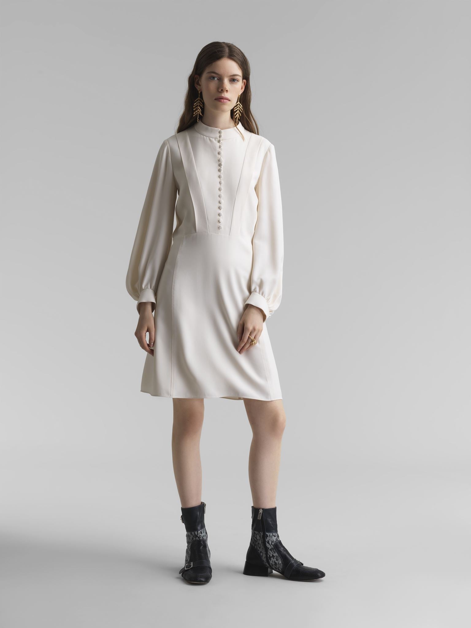 Robe boutonnée col mao - Pristine White