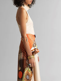 Jupe ceinture en soie - Multicolor Orange