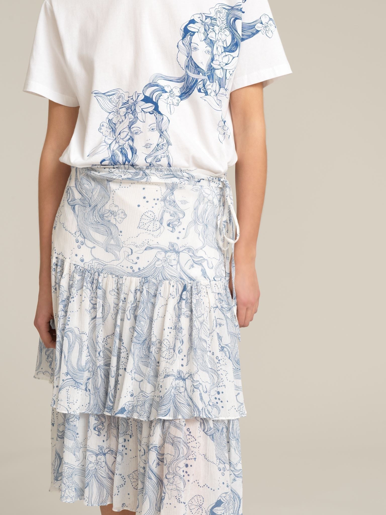 Jupe midi à pinces - White & Blue