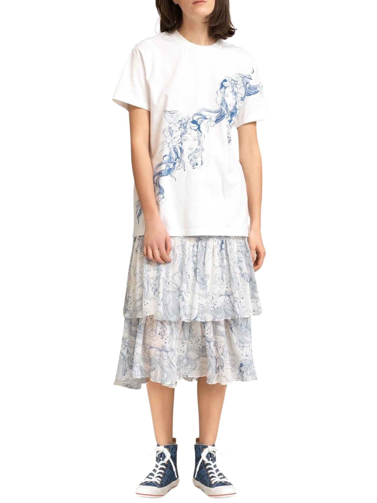Jupe midi à pinces - White & Blue