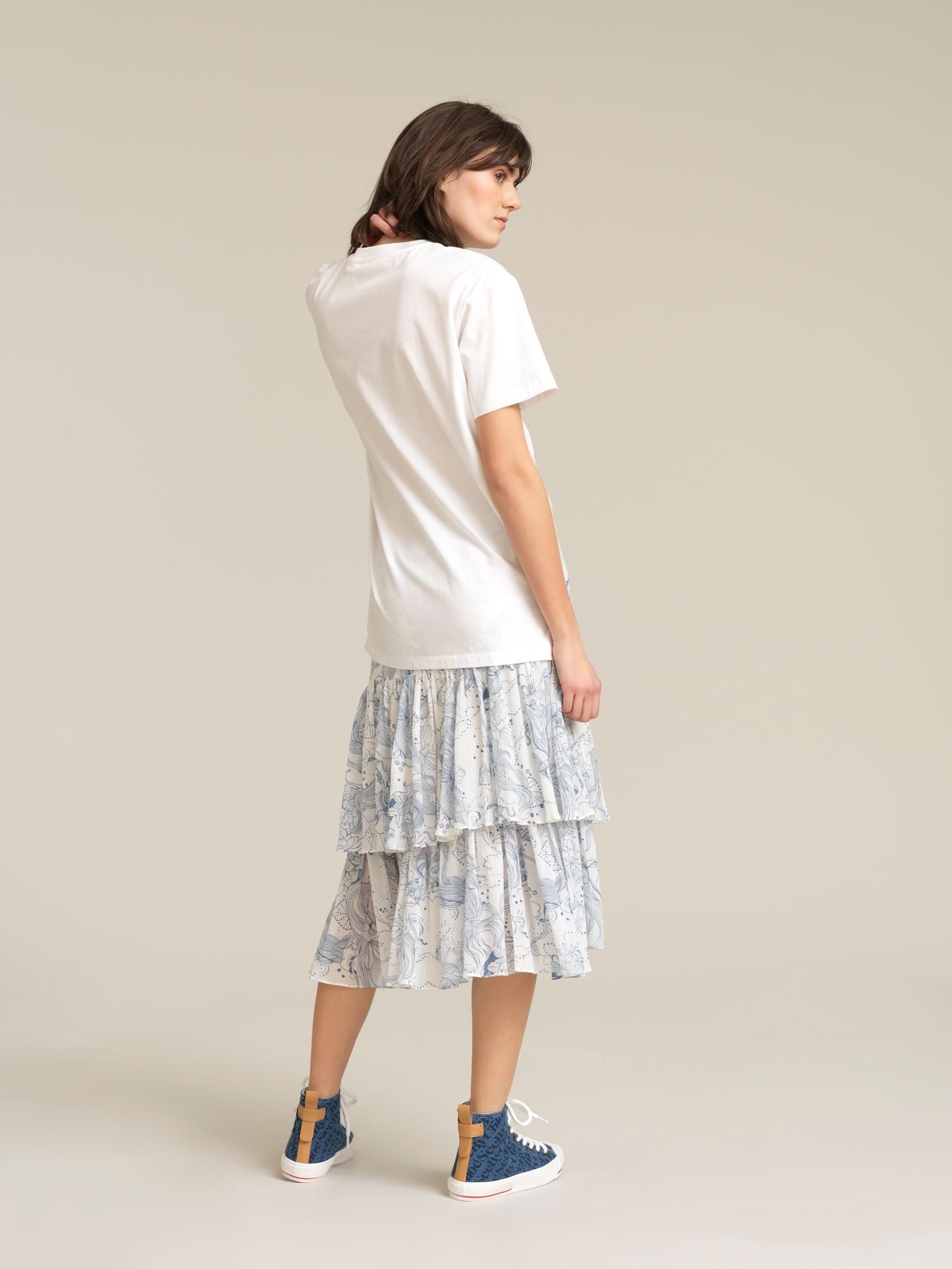 Jupe midi à pinces - White & Blue