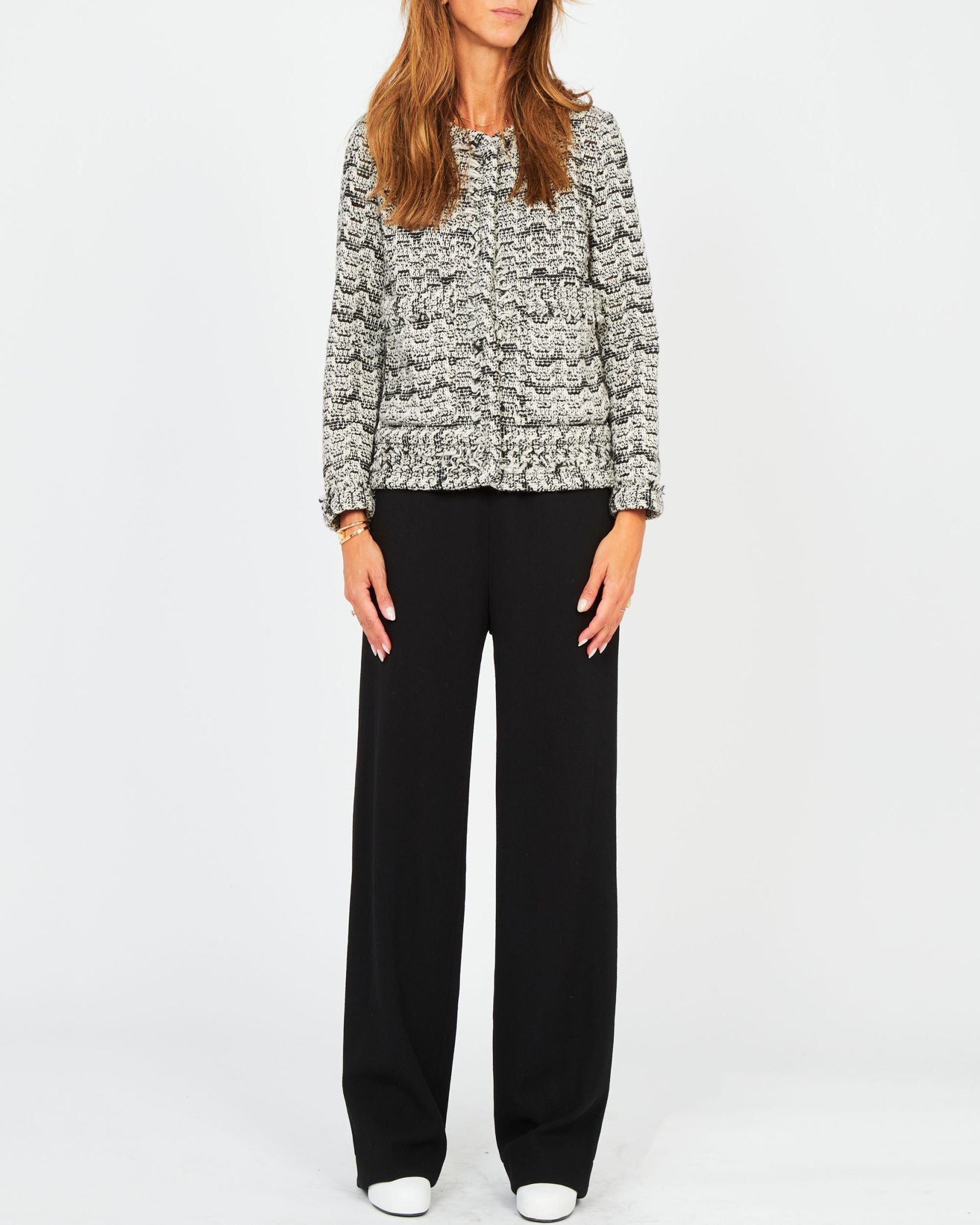 Pantalon large élastiqué en crêpe de laine - Noir