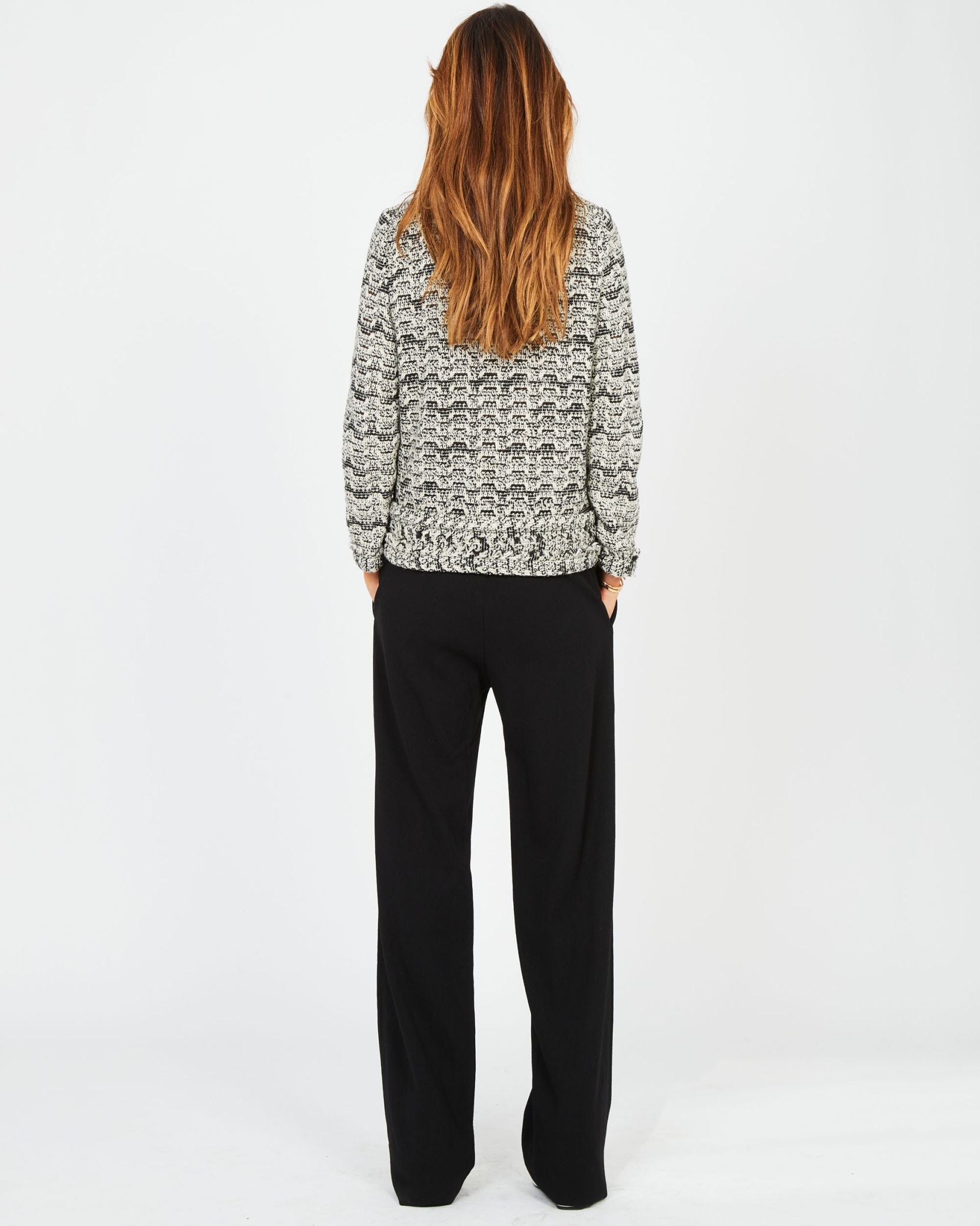 Pantalon large élastiqué en crêpe de laine - Noir