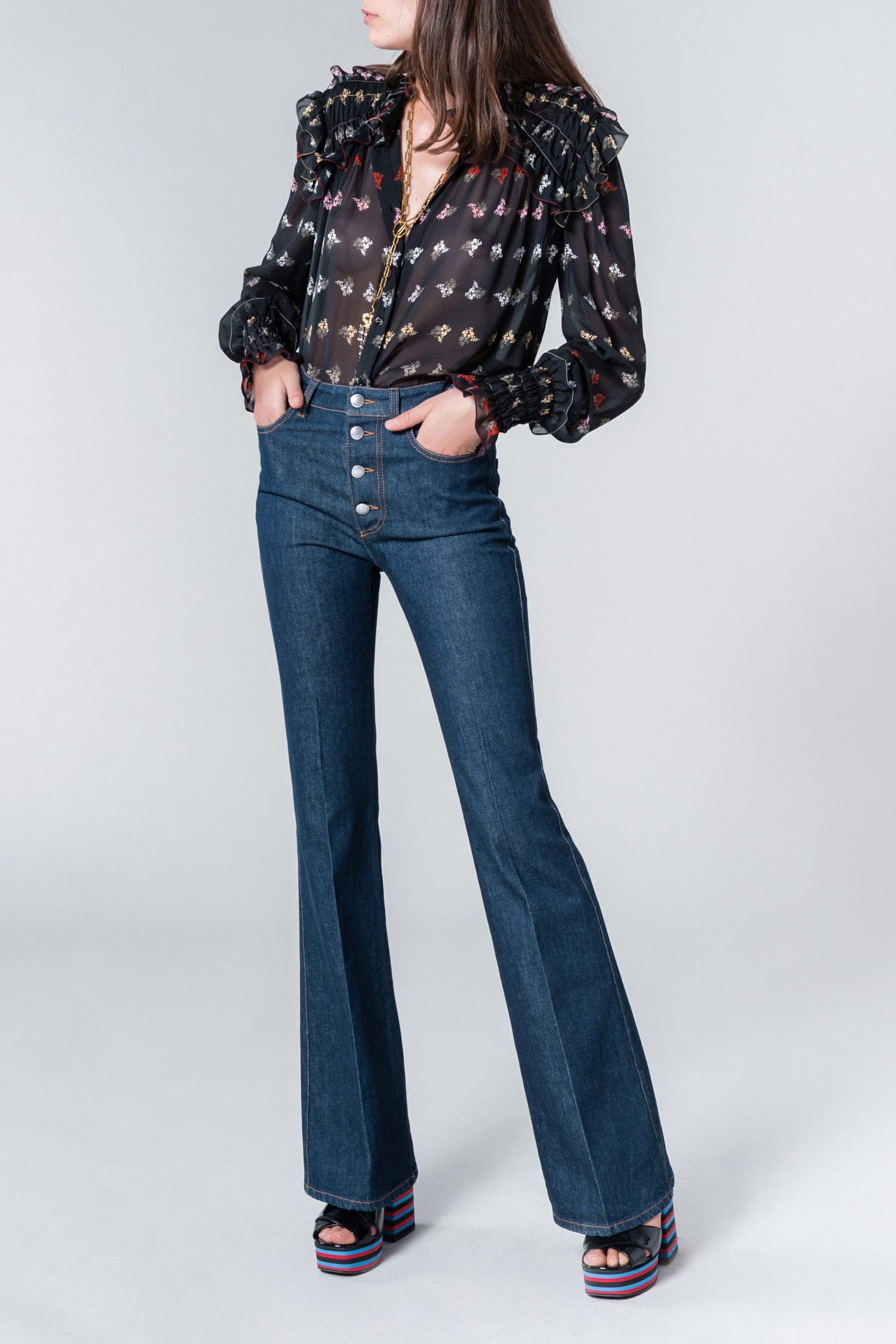 Jean flare taille haute - Baby Blue