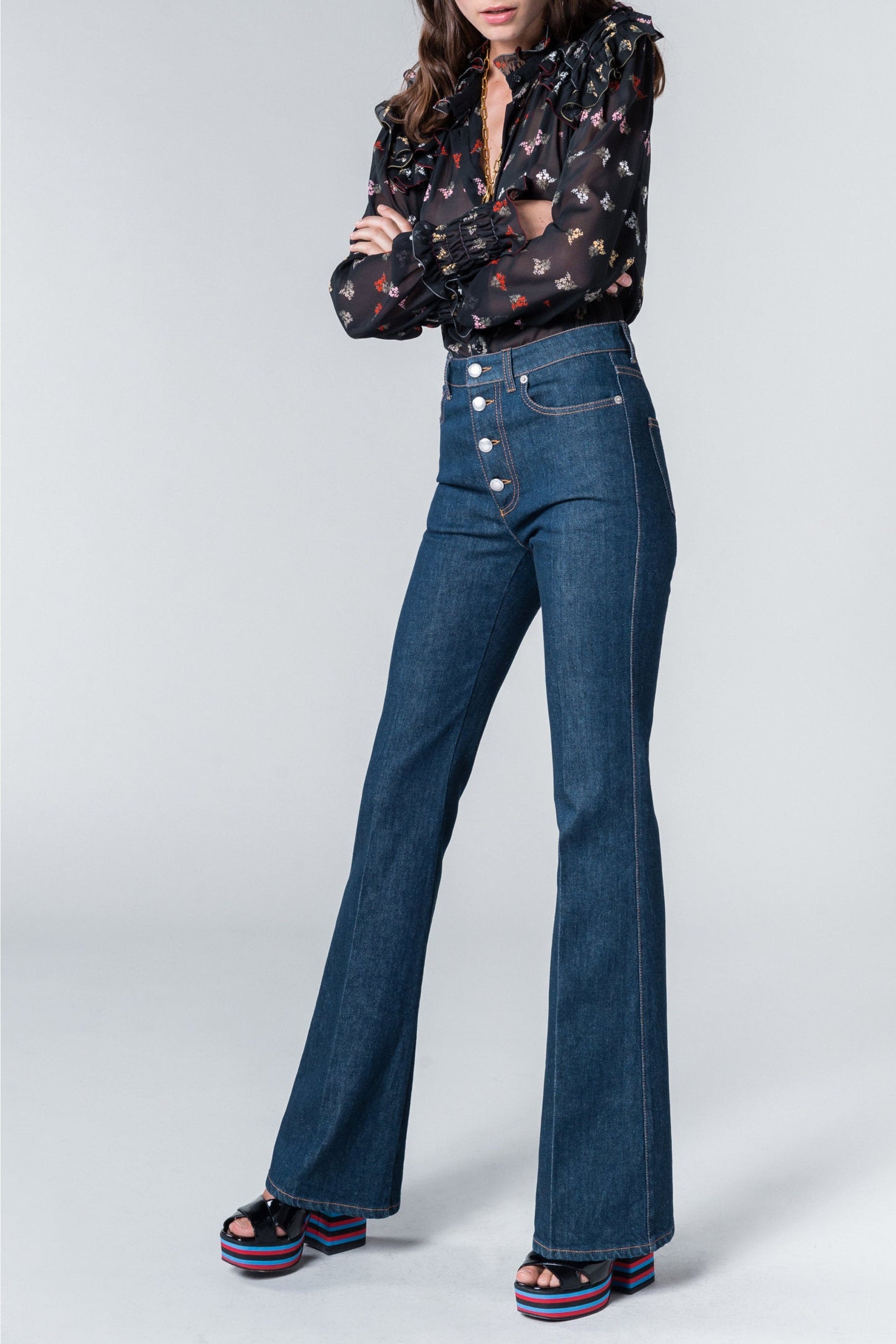 Jean flare taille haute - Baby Blue