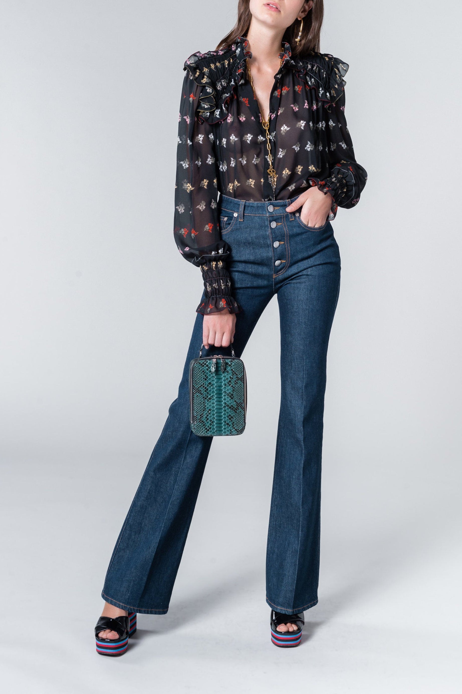 Jean flare taille haute - Baby Blue
