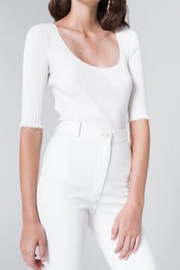Pantalon slim taille haute - Blanc