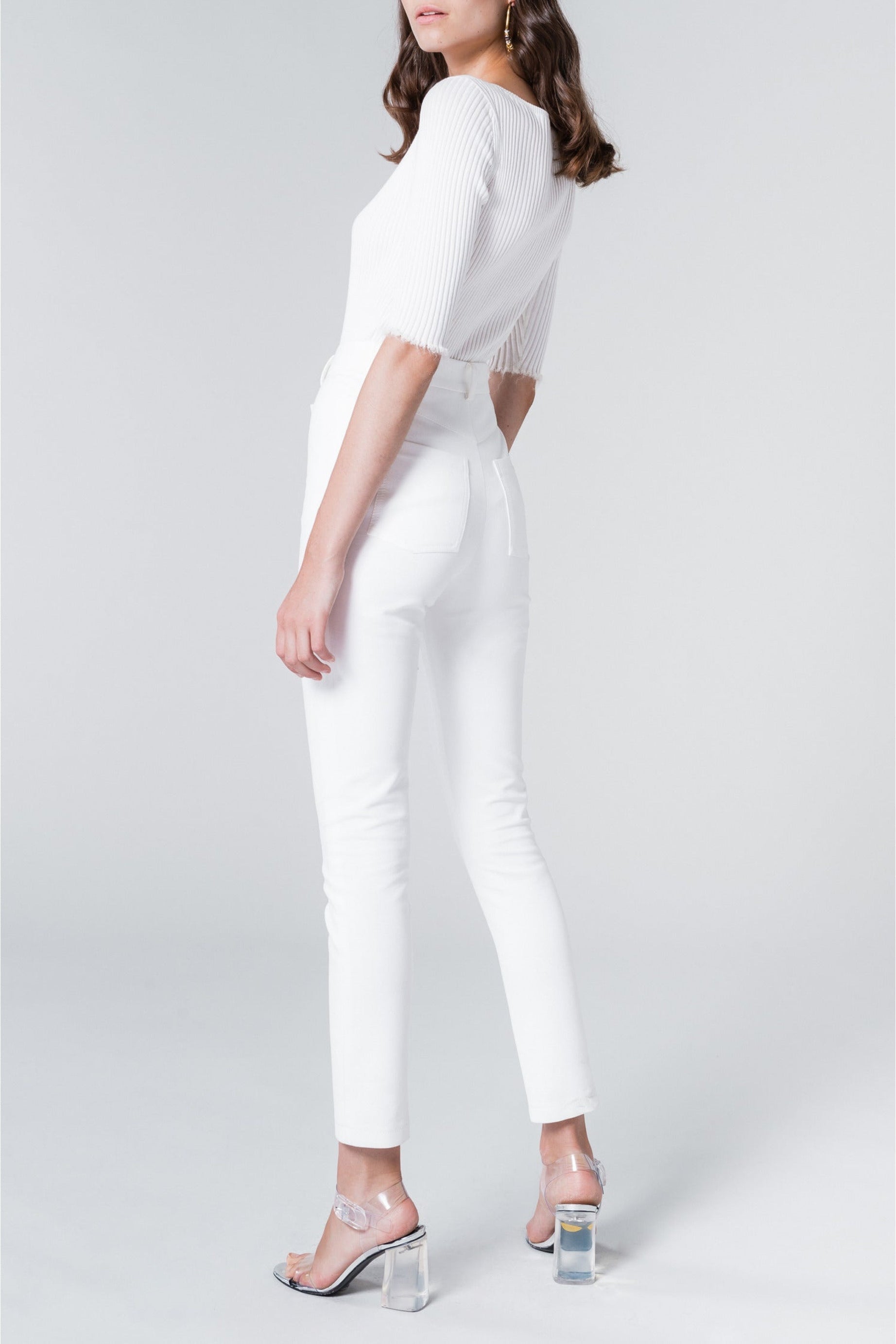Pantalon slim taille haute - Blanc