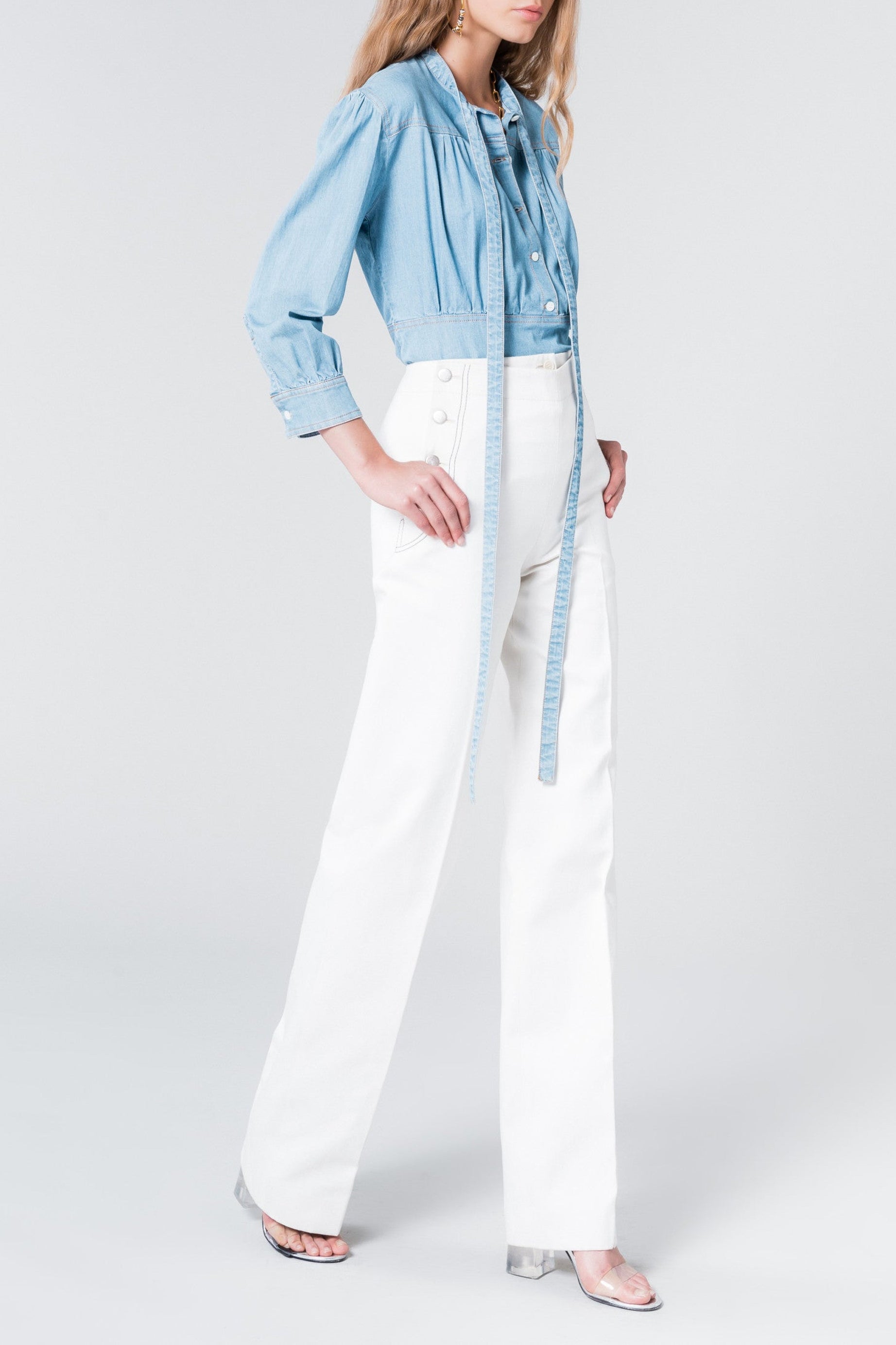Pantalon coupe droite taille haute - Écru
