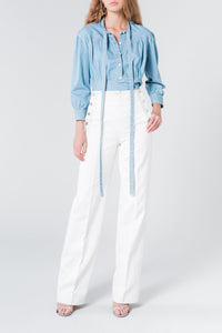 Pantalon coupe droite taille haute - Écru