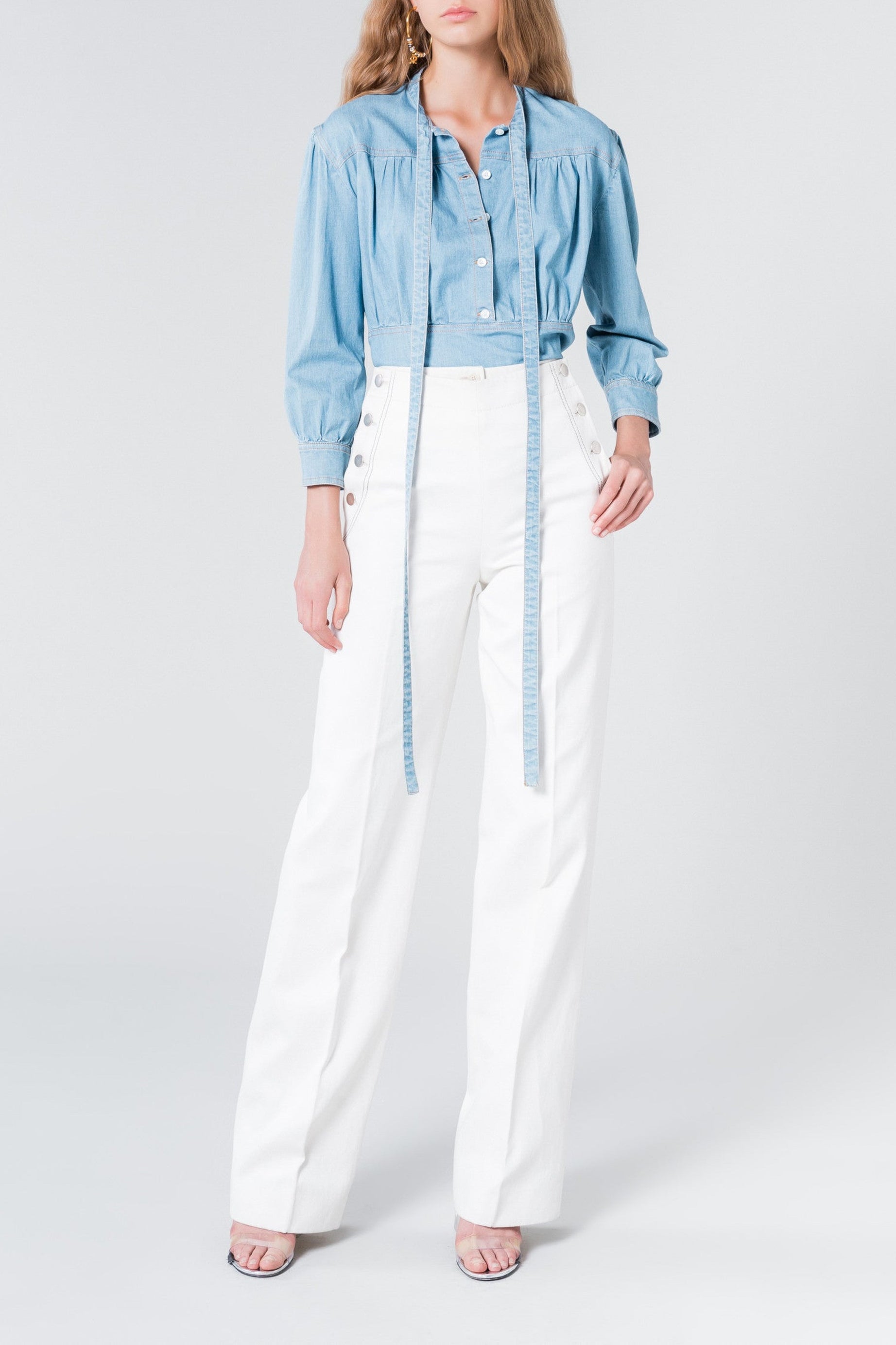 Pantalon coupe droite taille haute - Écru