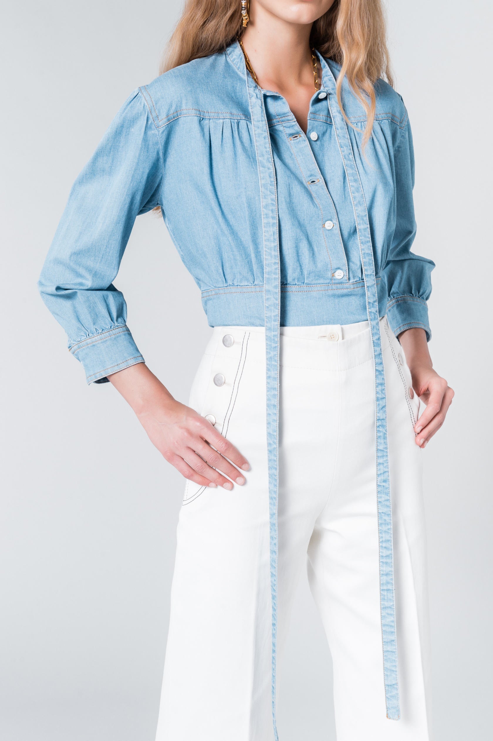Pantalon coupe droite taille haute - Écru