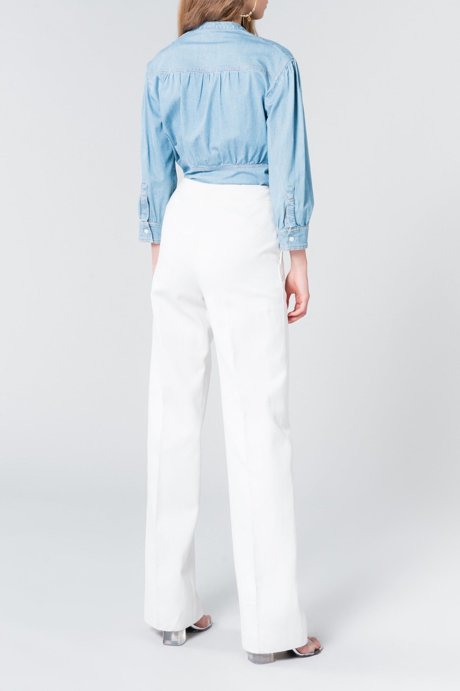 Pantalon coupe droite taille haute - Écru