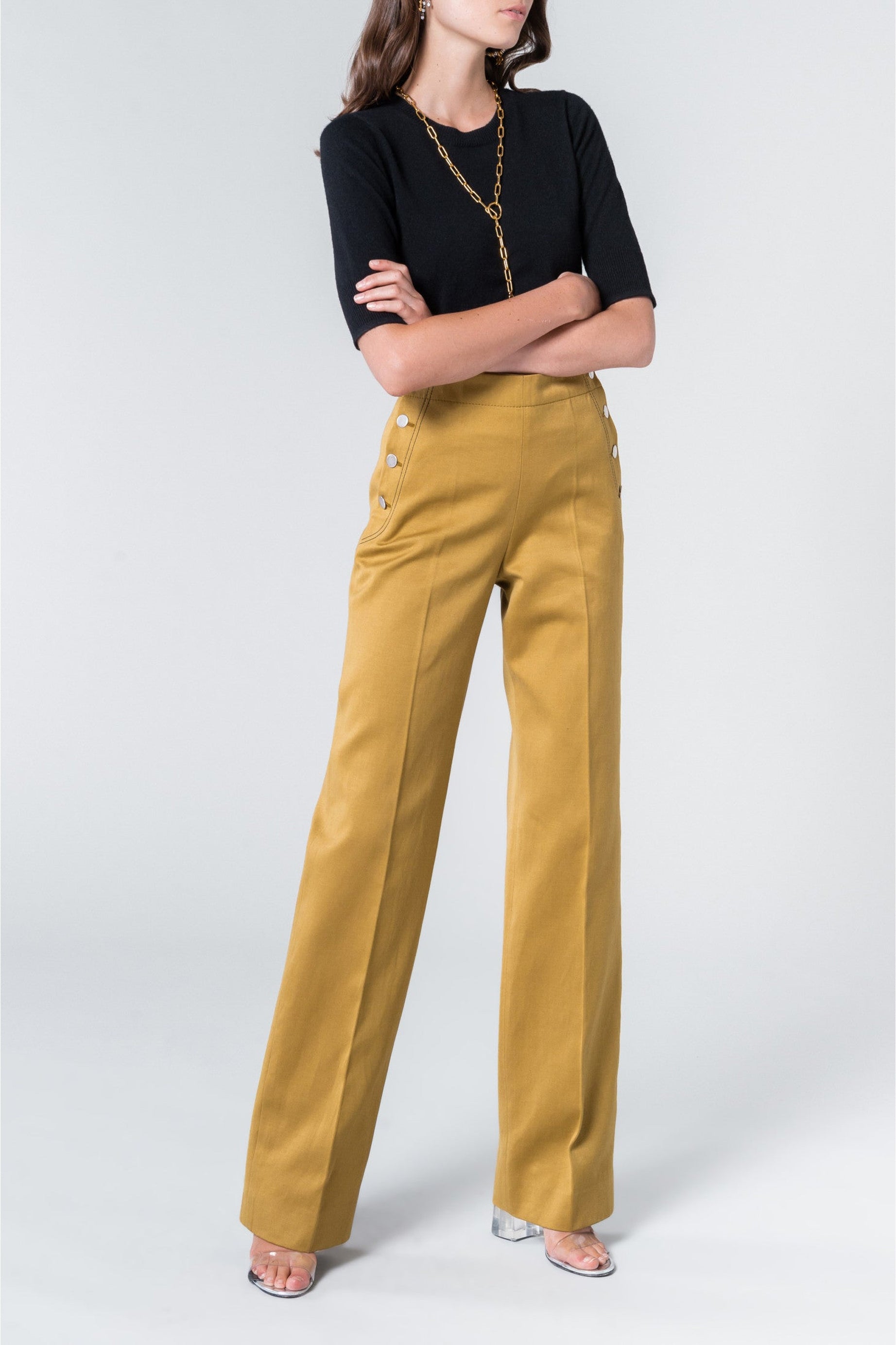 Pantalon coupe droite taille haute - Marron