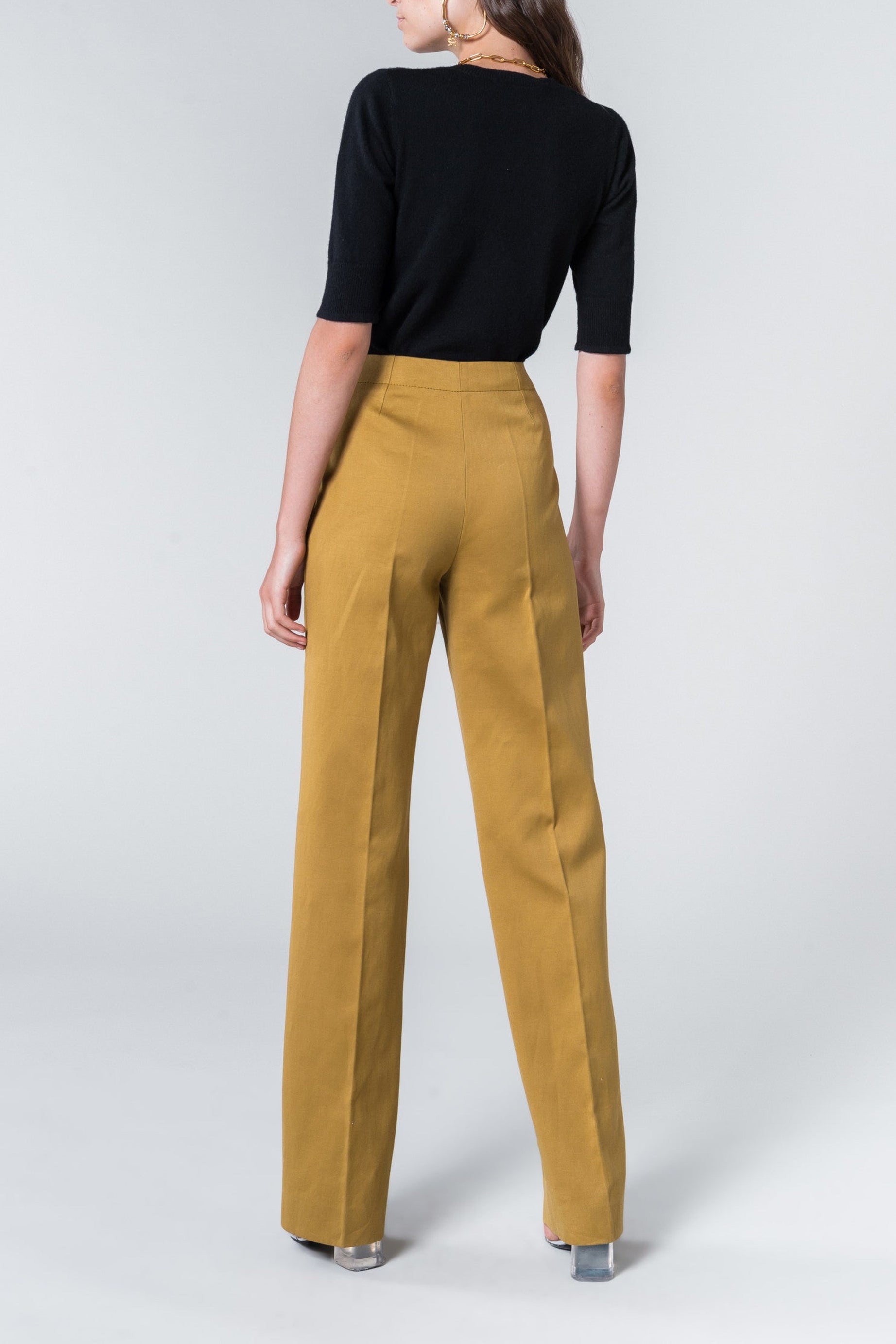 Pantalon coupe droite taille haute - Marron
