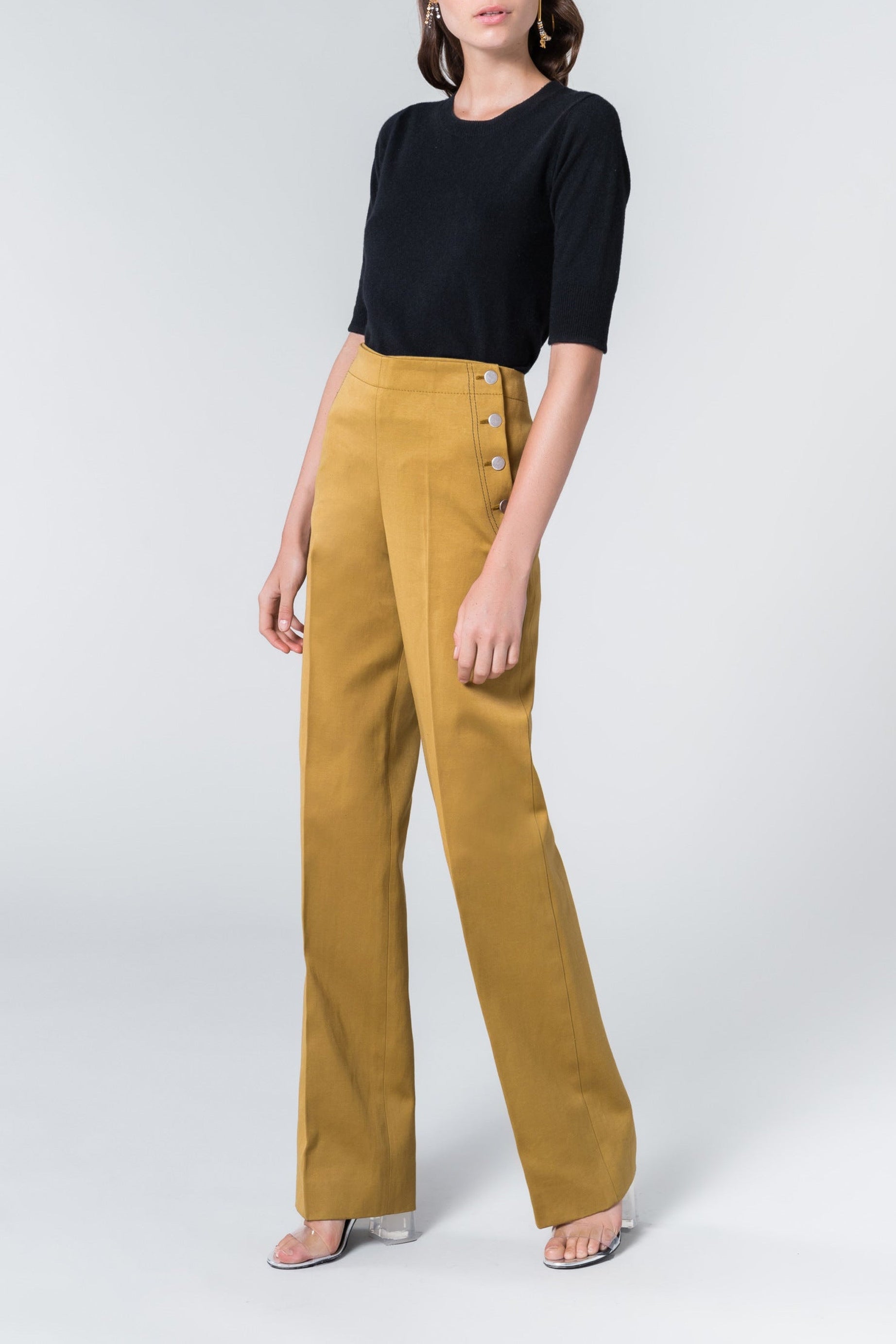 Pantalon coupe droite taille haute - Marron