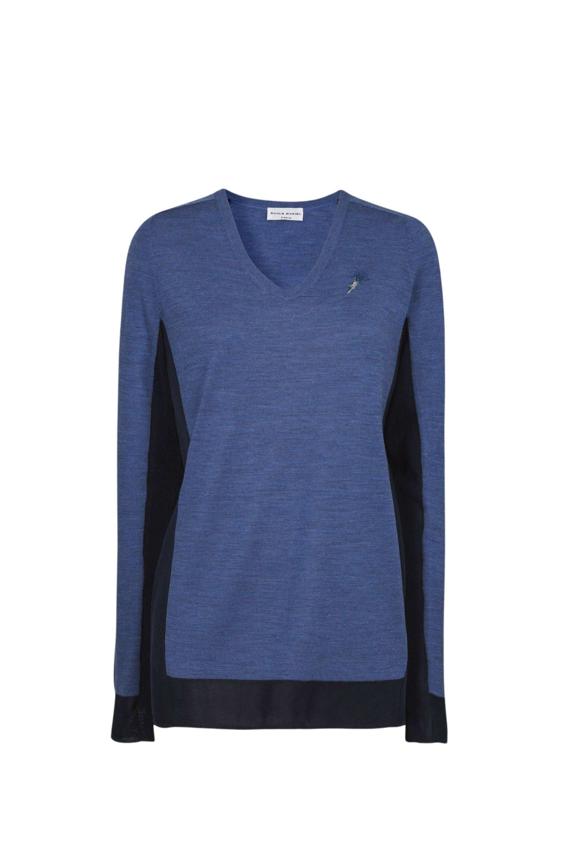 Pull col v à manches longues en laine - Baby Blue