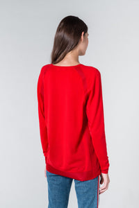 Pull col v à manches longues en laine - Rouge