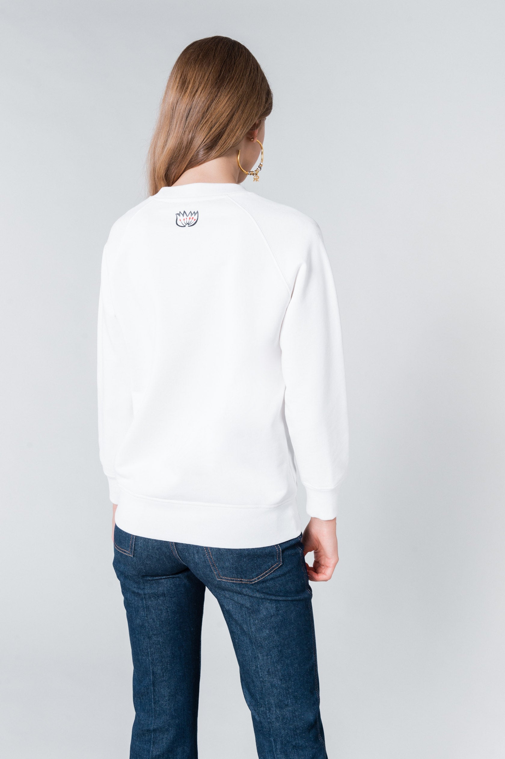 Sweat-shirt col rond à fleurs - Blanc