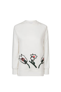 Sweat-shirt col rond à fleurs - Blanc