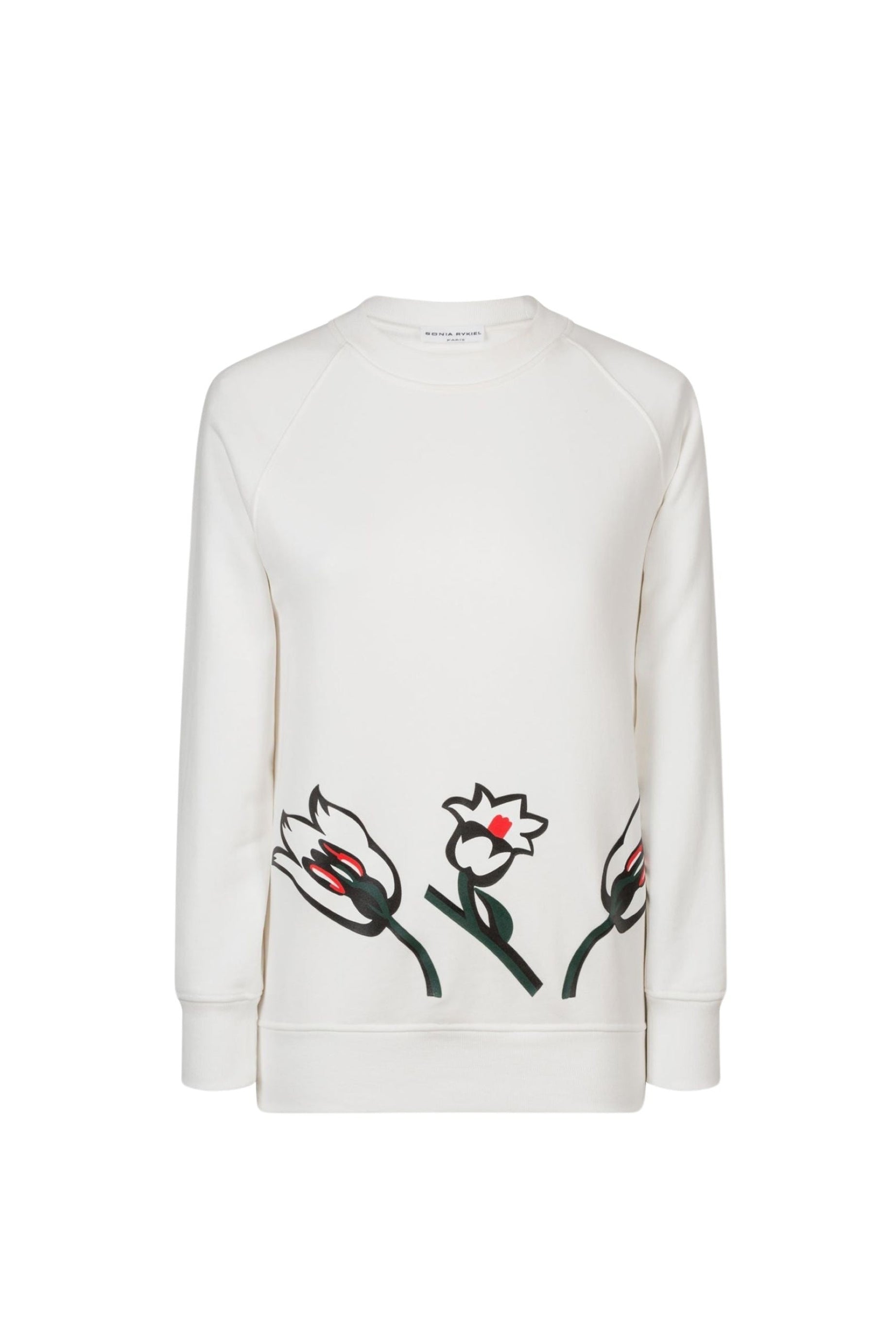 Sweat-shirt col rond à fleurs - Blanc