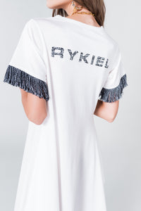 Robe t-shirt asymétrique à franges - Blanc