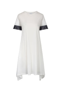 Robe t-shirt asymétrique à franges - Blanc