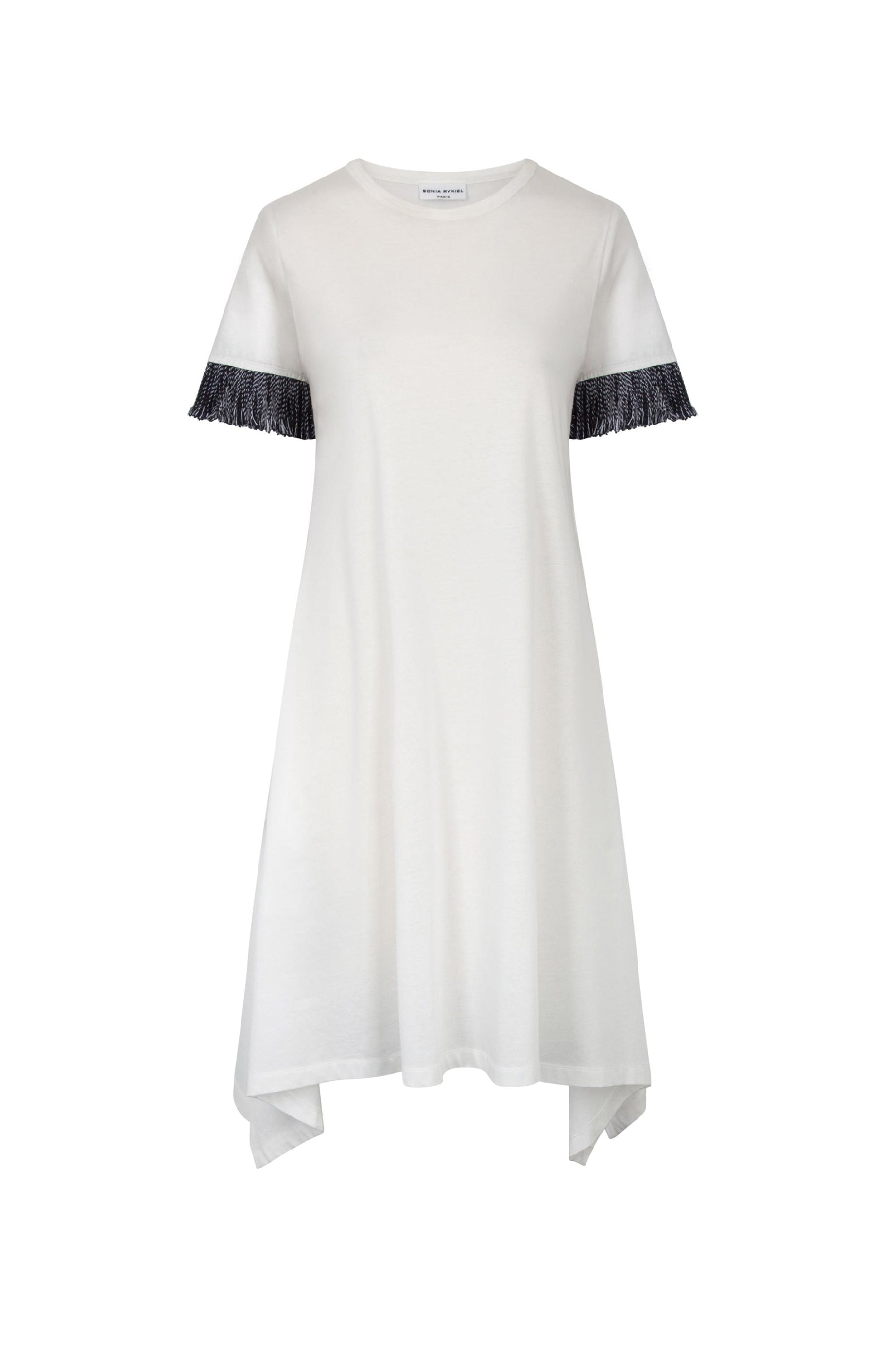 Robe t-shirt asymétrique à franges - Blanc