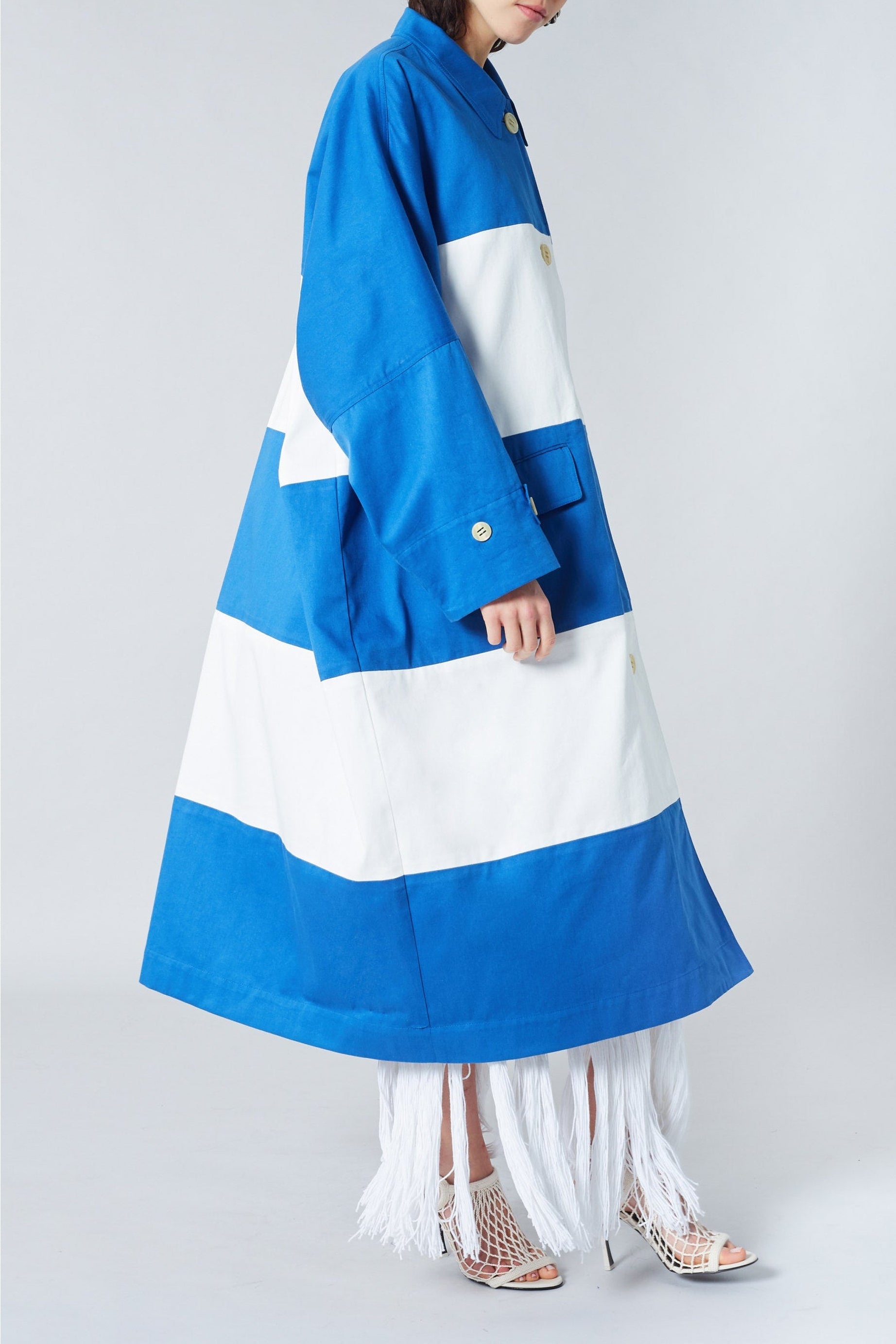 Manteau boutonné à rayures épaisses - Blanc