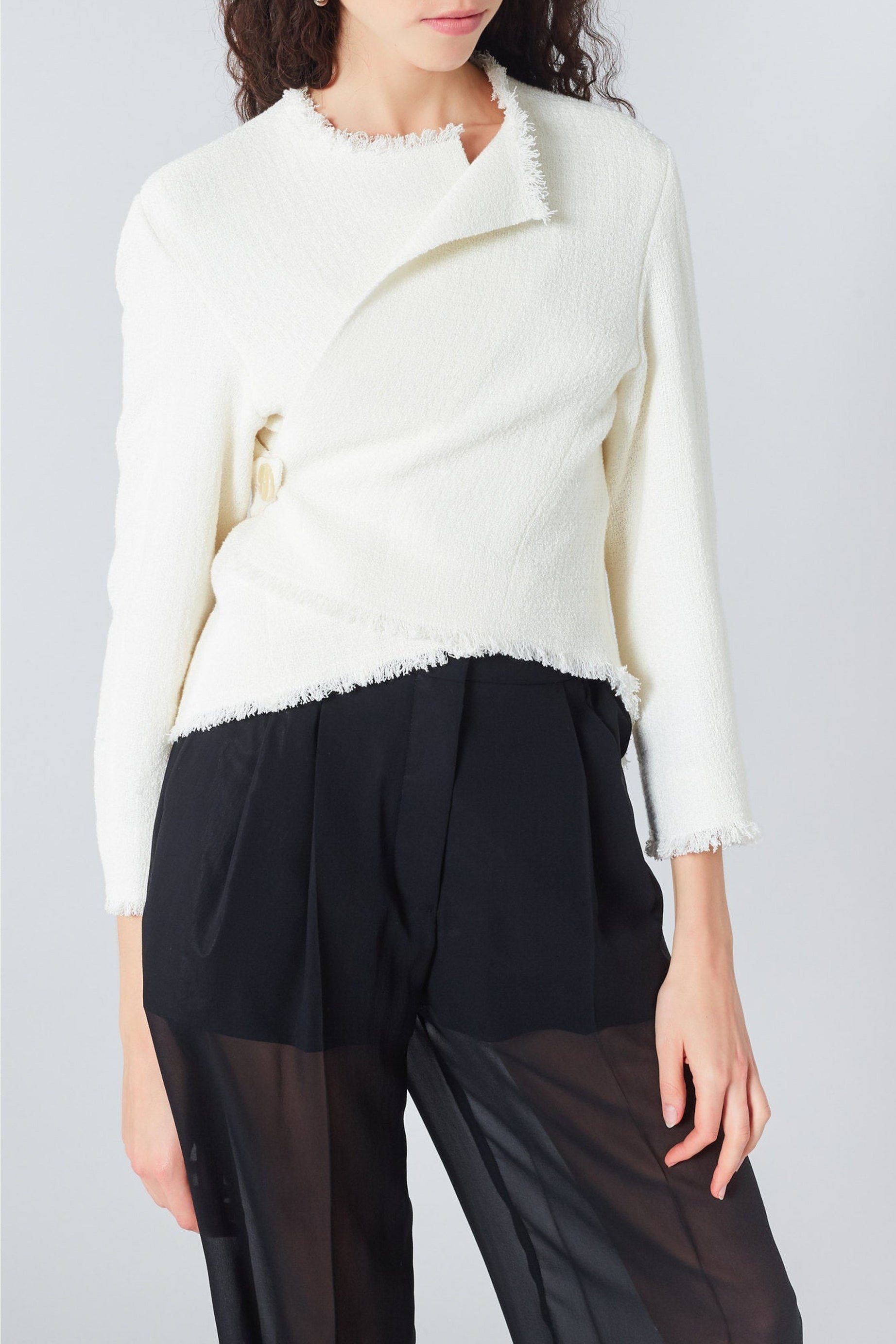 Veste courte croisée en lin - Naturel