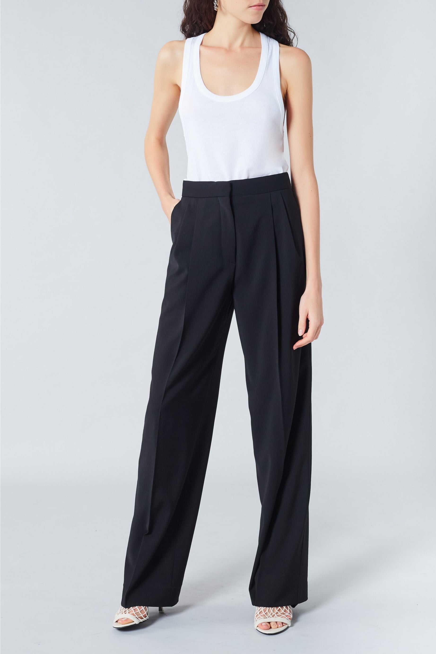 Pantalon à pinces taille haute en laine - Noir