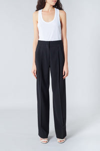 Pantalon à pinces taille haute en laine - Noir