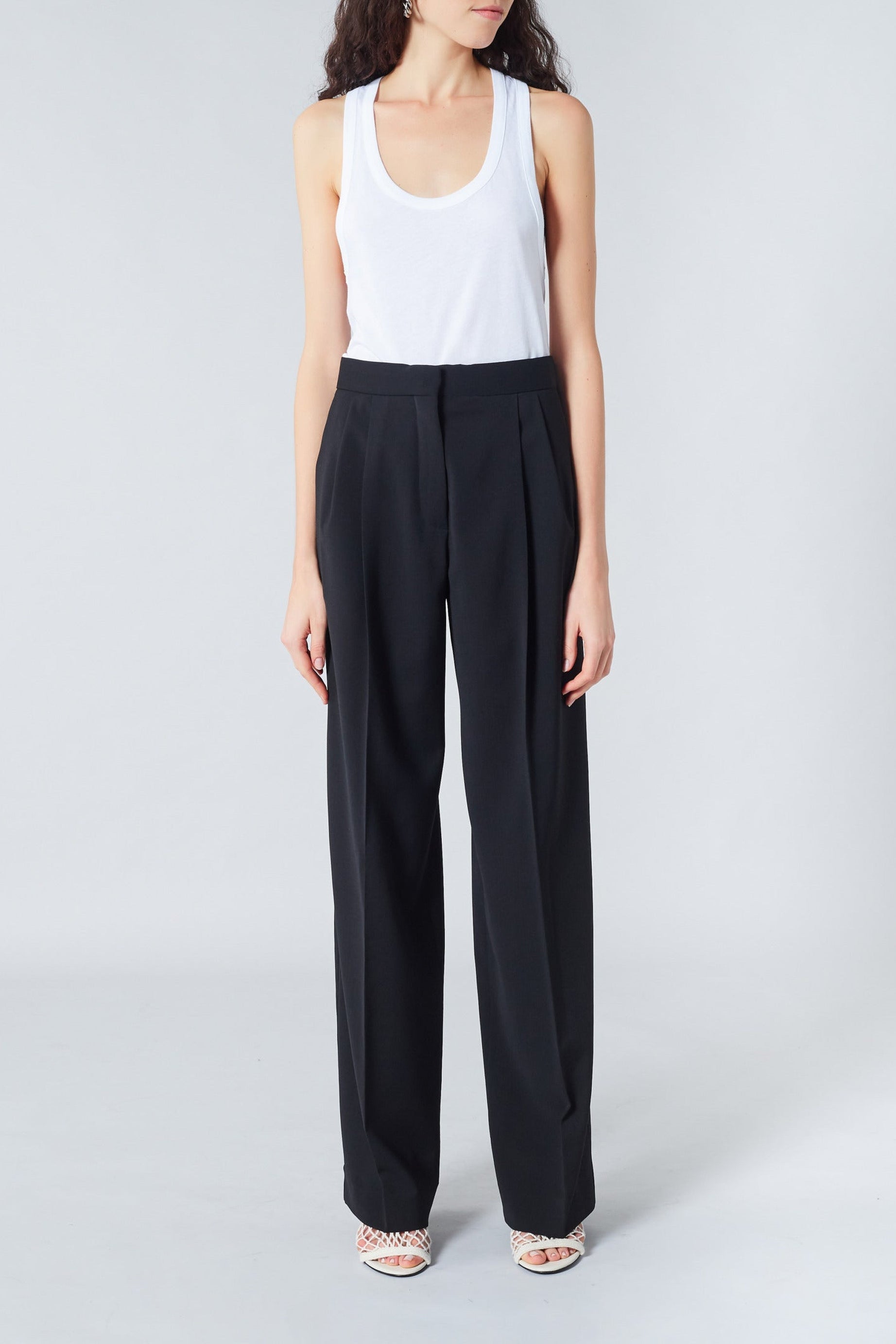 Pantalon à pinces taille haute en laine - Noir