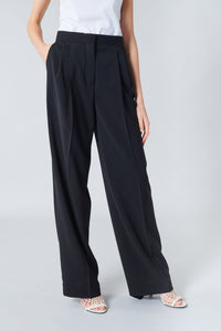 Pantalon à pinces taille haute en laine - Noir