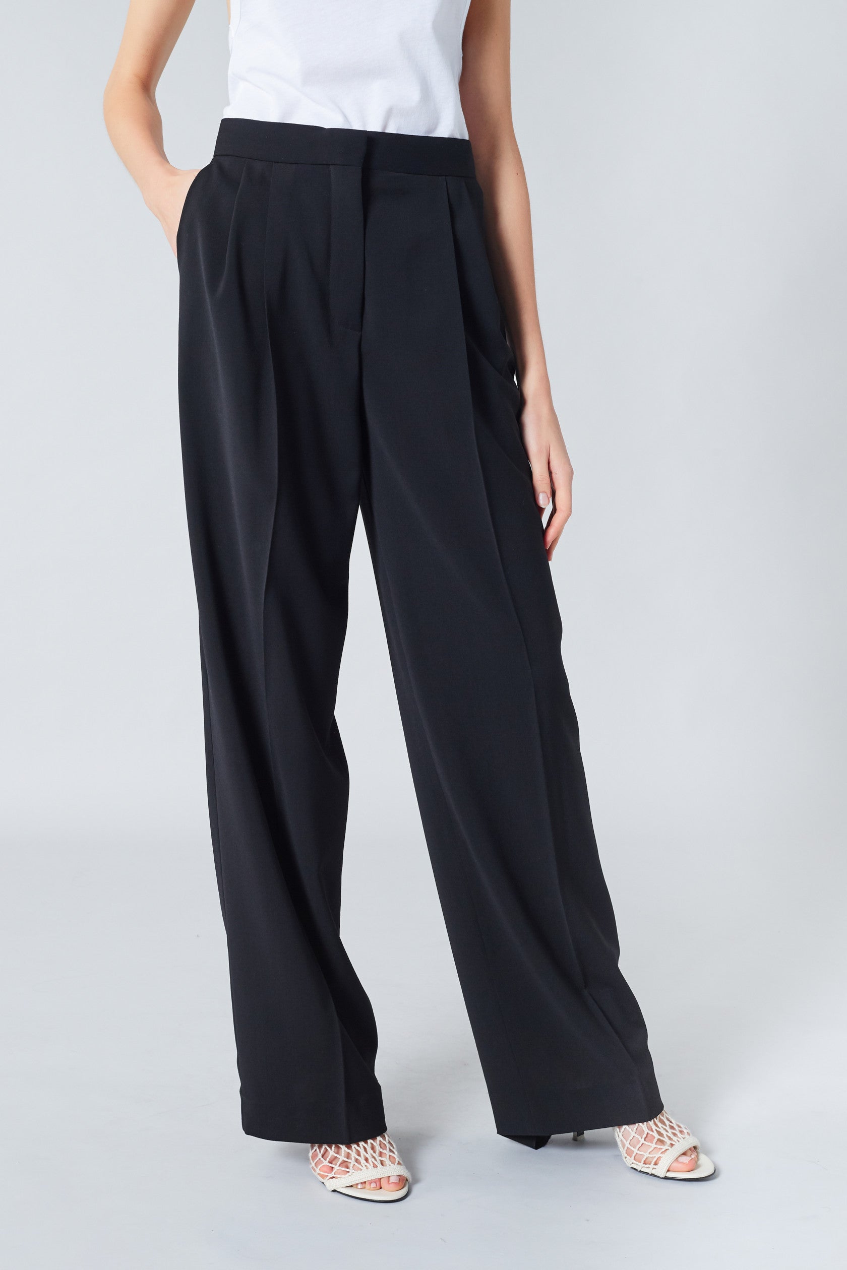 Pantalon à pinces taille haute en laine - Noir