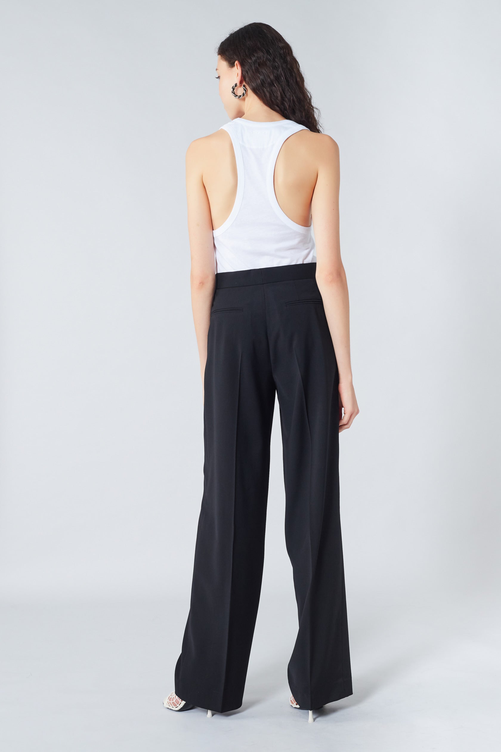 Pantalon à pinces taille haute en laine - Noir